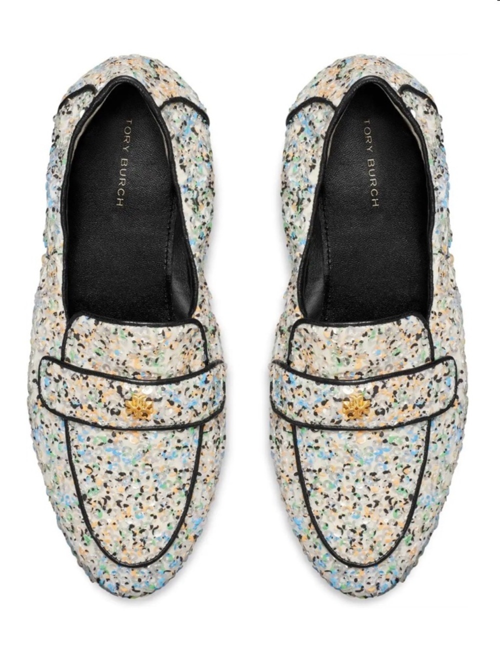 Tory Burch Ballet Mirror Sequin Navy Leather Trim Loafers US 8.5 Box NEW - Picture 4 of 14